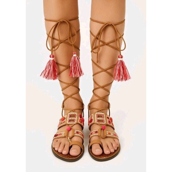 Sam Edelman Gretchen Boho Gladiator Tassle Sandal Pink Mixed Womens 9 Festival - Picture 1 of 8